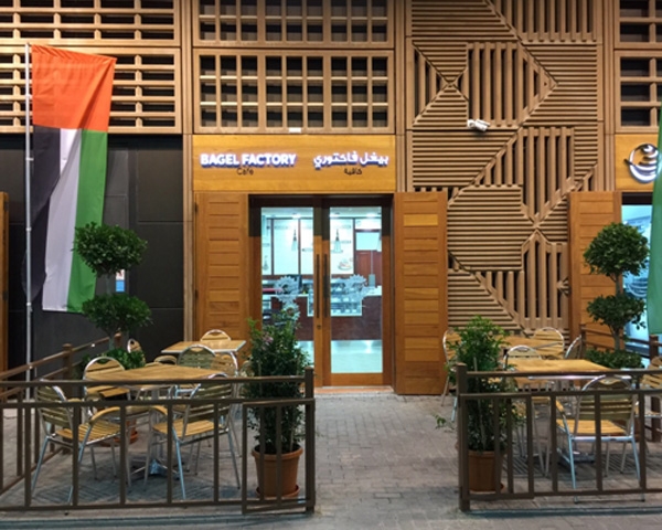 wooden restaurant oak slats table and chairs in Abu Dhabi